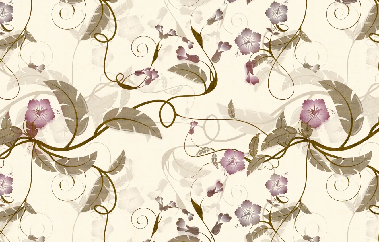 Photo wallpaper flowers, pattern, curls, leaves