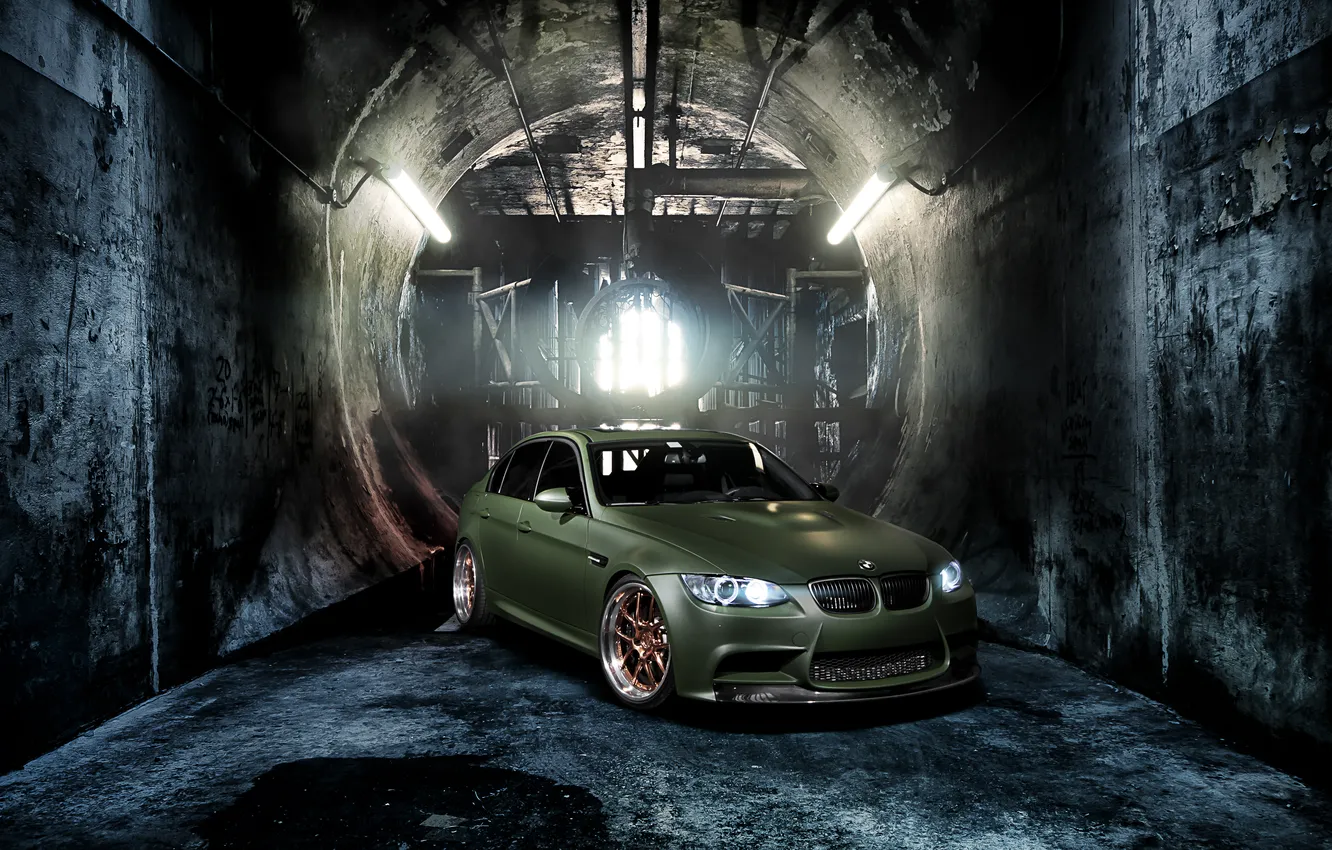 Photo wallpaper green, wall, green, tuning, BMW, BMW, the front part, E90