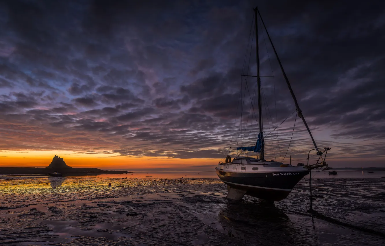 Photo wallpaper sea, night, boat