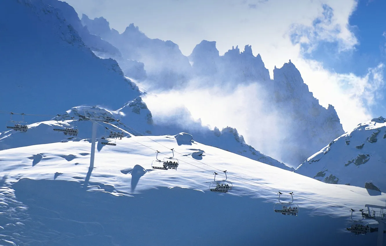 Photo wallpaper snow, mountains, France, lift, Rhône-Alpes, Savoie, Val Thorens