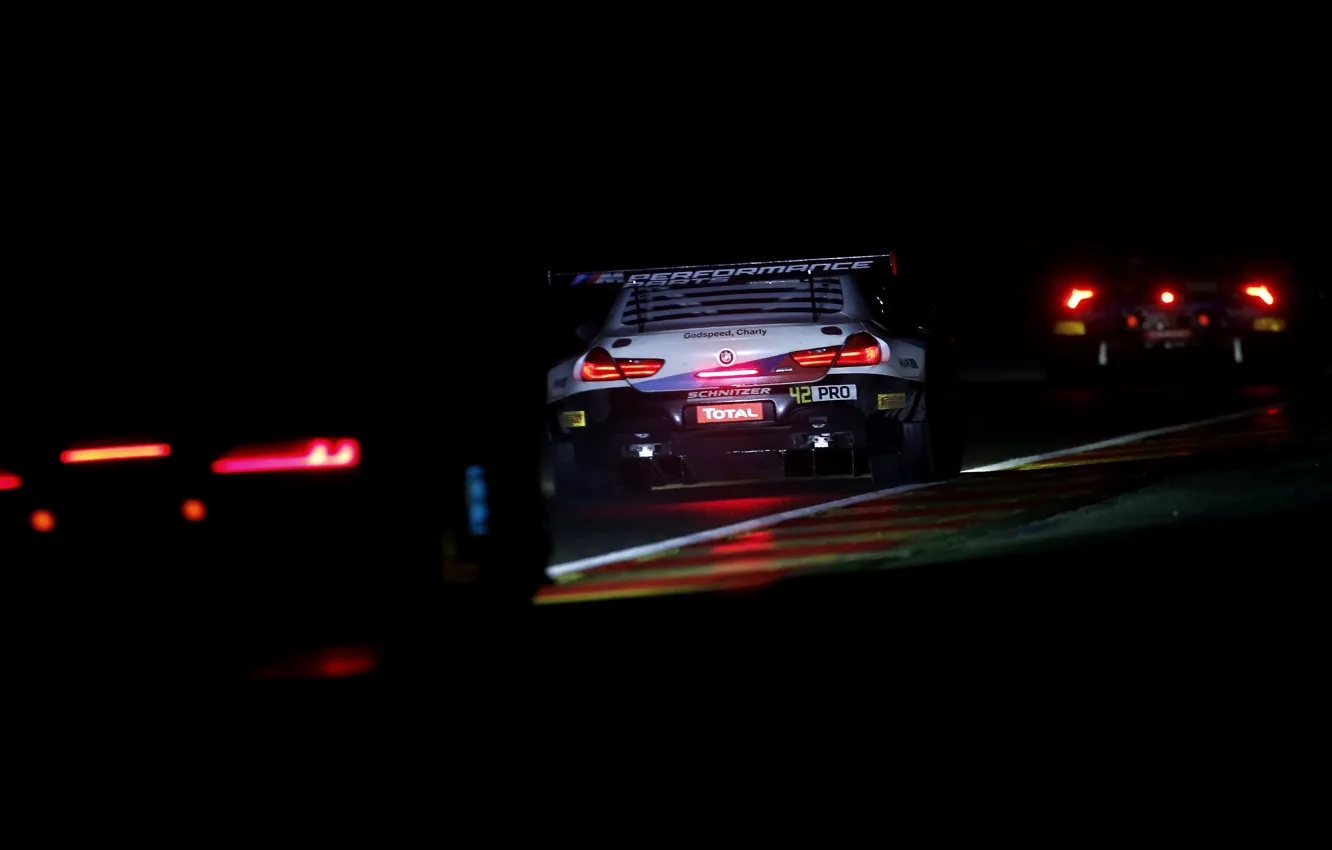 Photo wallpaper night, race, coupe, BMW, 2019, M6 GT3, in the headlights