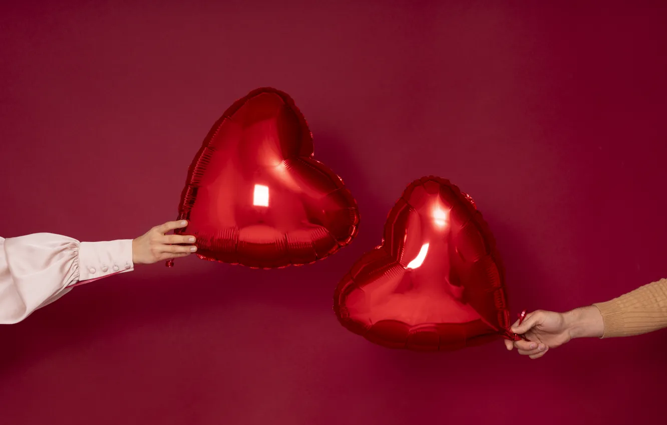 Photo wallpaper red, holiday, heart, Shine, hands, pair, hearts, air