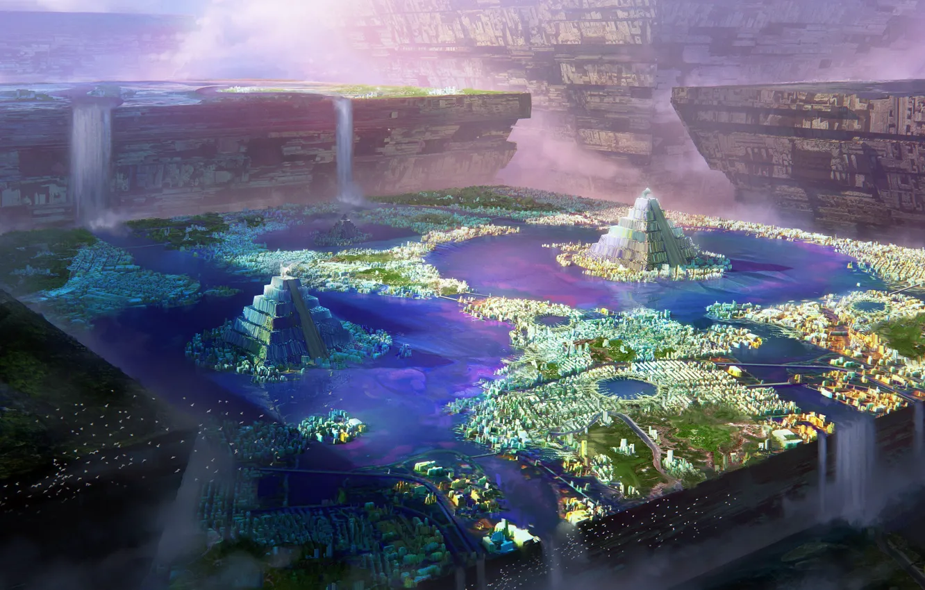 Photo wallpaper waterfall, pyramid, pyramidsdone-as, environment challenge