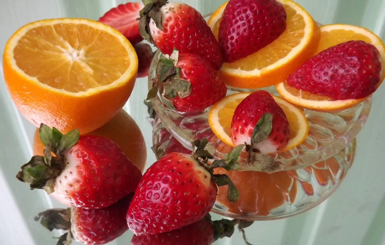 Photo wallpaper berries, strawberry, orange wedges
