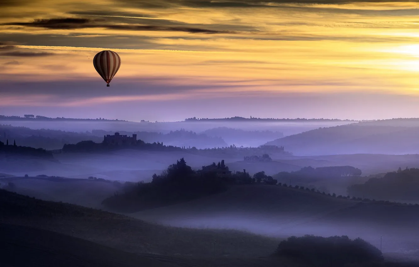 Photo wallpaper night, fog, balls