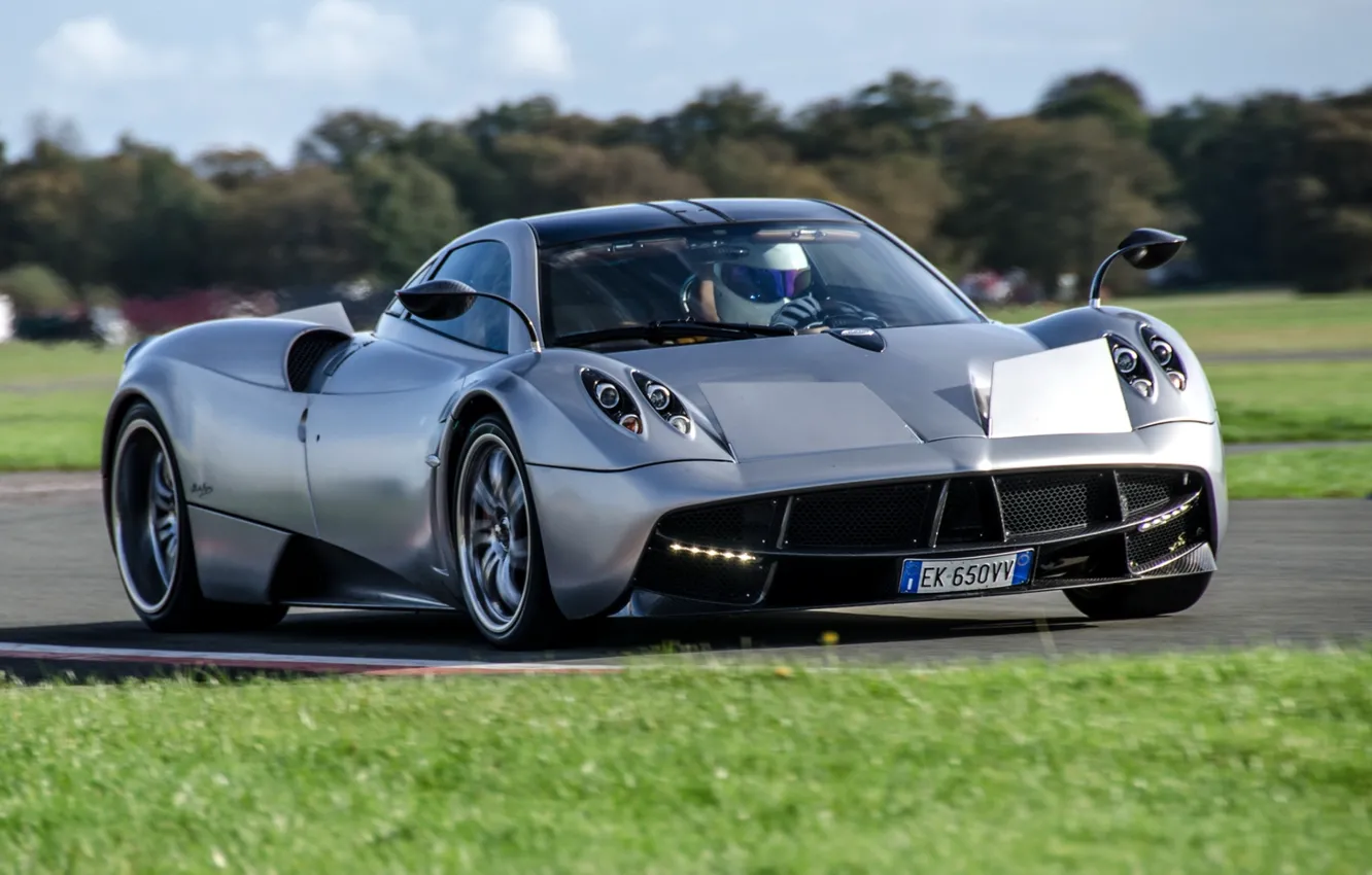 Photo wallpaper supercar, Pagani, racing track, the front, Stig, The Stig, Pagani, To huayr