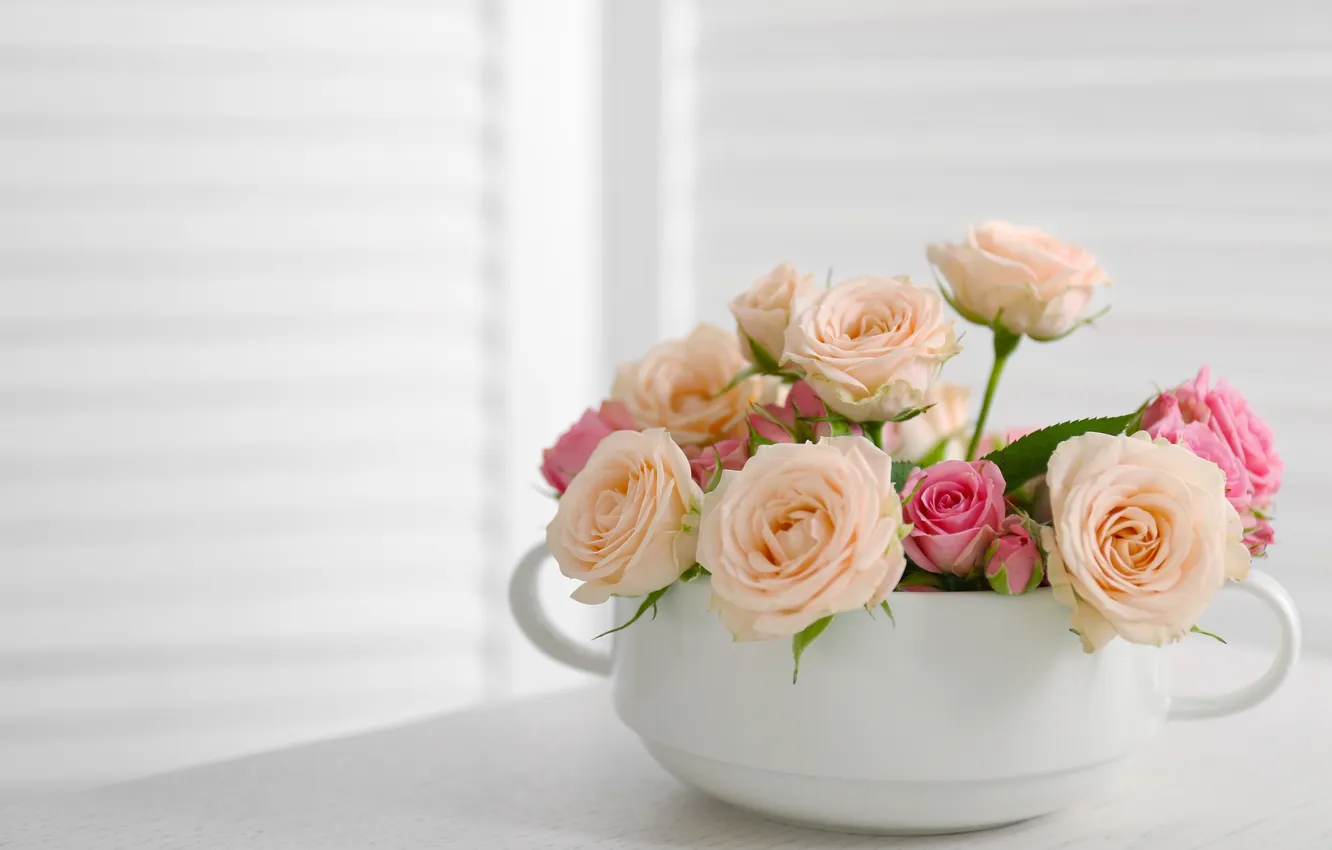 Photo wallpaper flowers, roses, bouquet, buds