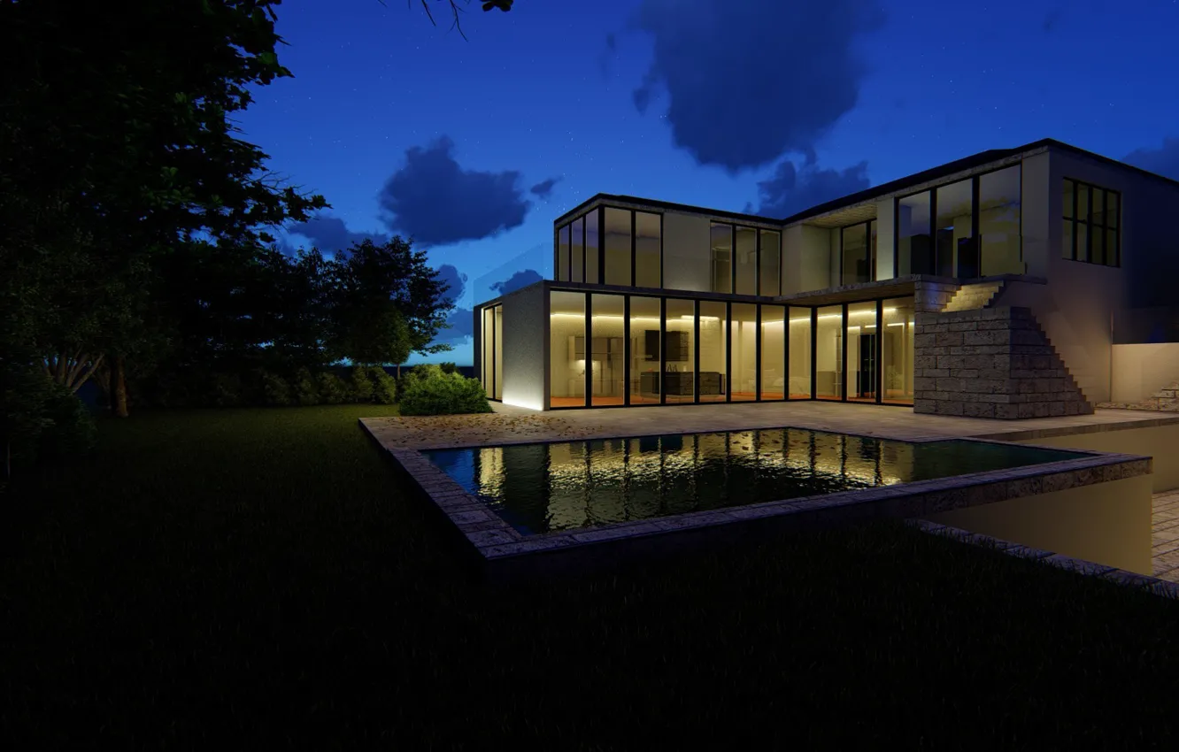 Photo wallpaper house, pool, architecture, structure, ARCHVIZ