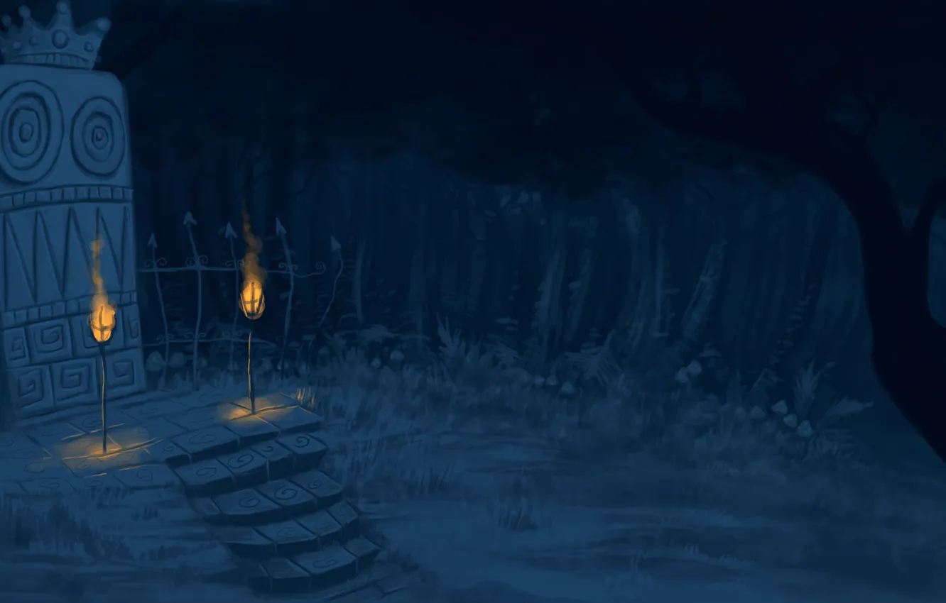 Photo wallpaper forest, art, lights, stage, headstone