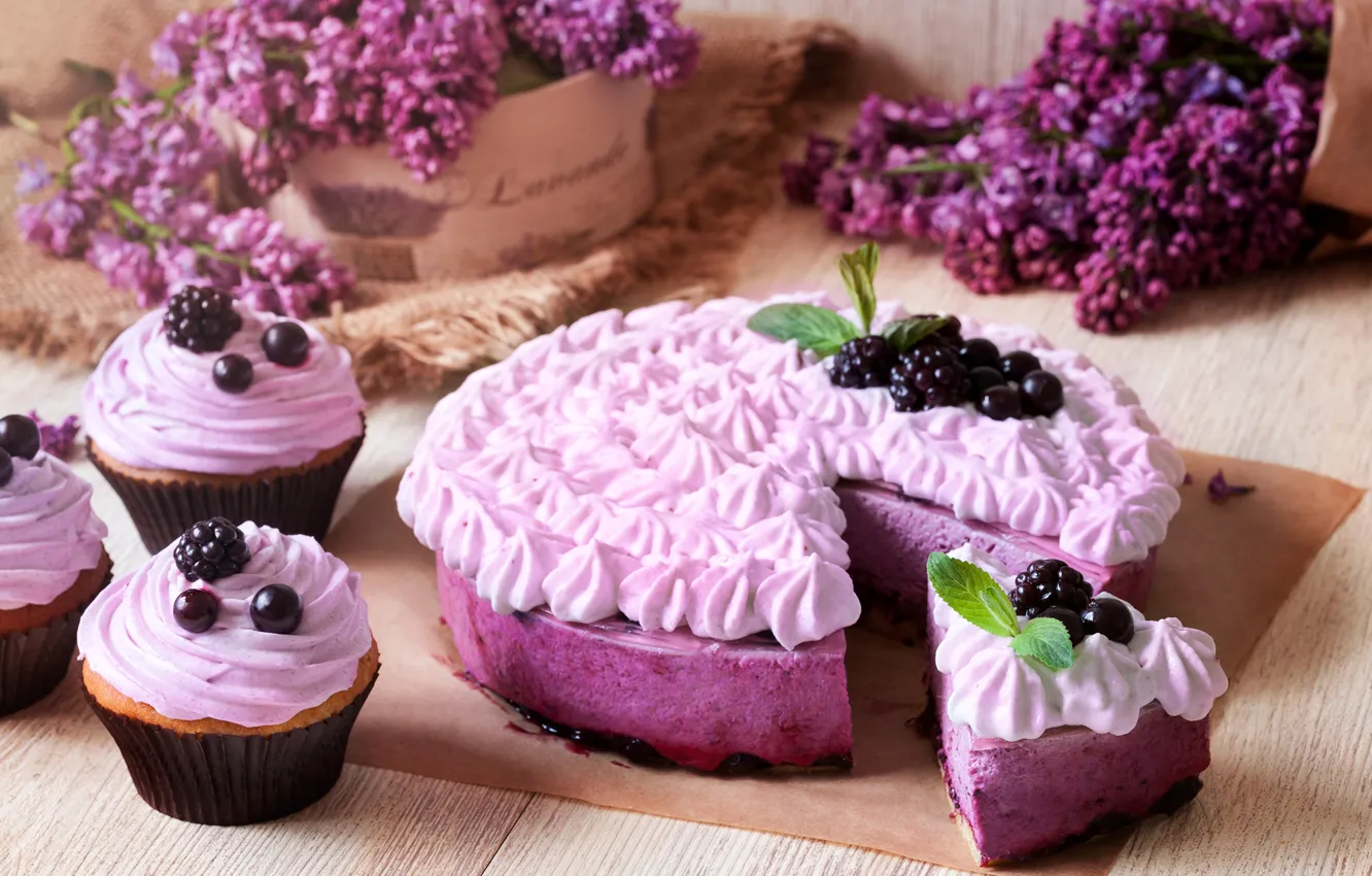 Photo wallpaper berries, cake, cake, dessert, cakes, lilac, BlackBerry, sweet