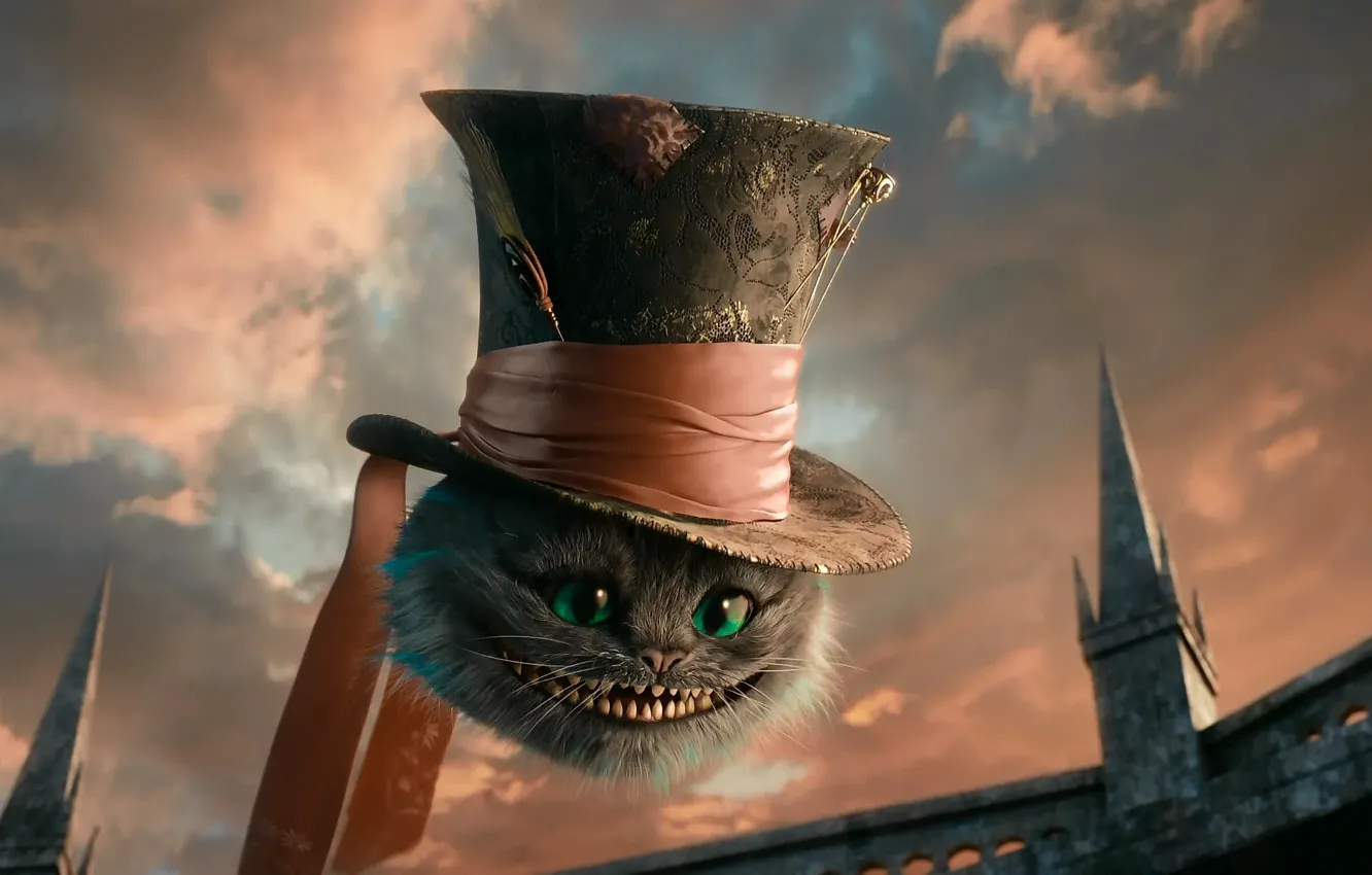 Photo wallpaper cat, hat, Alice in Wonderland, Cheshire cat, Cheshire