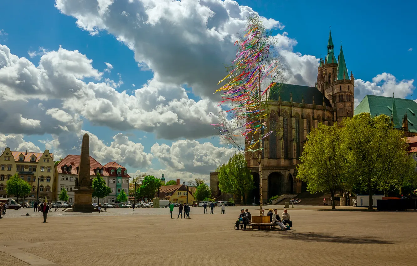 Photo wallpaper trees, home, Germany, area, Church, Cathedral, Erfurt