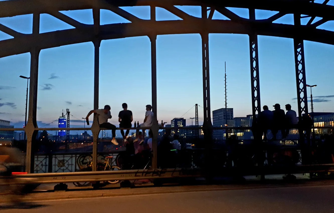 Photo wallpaper bridge, Germany, Munich, night city lights