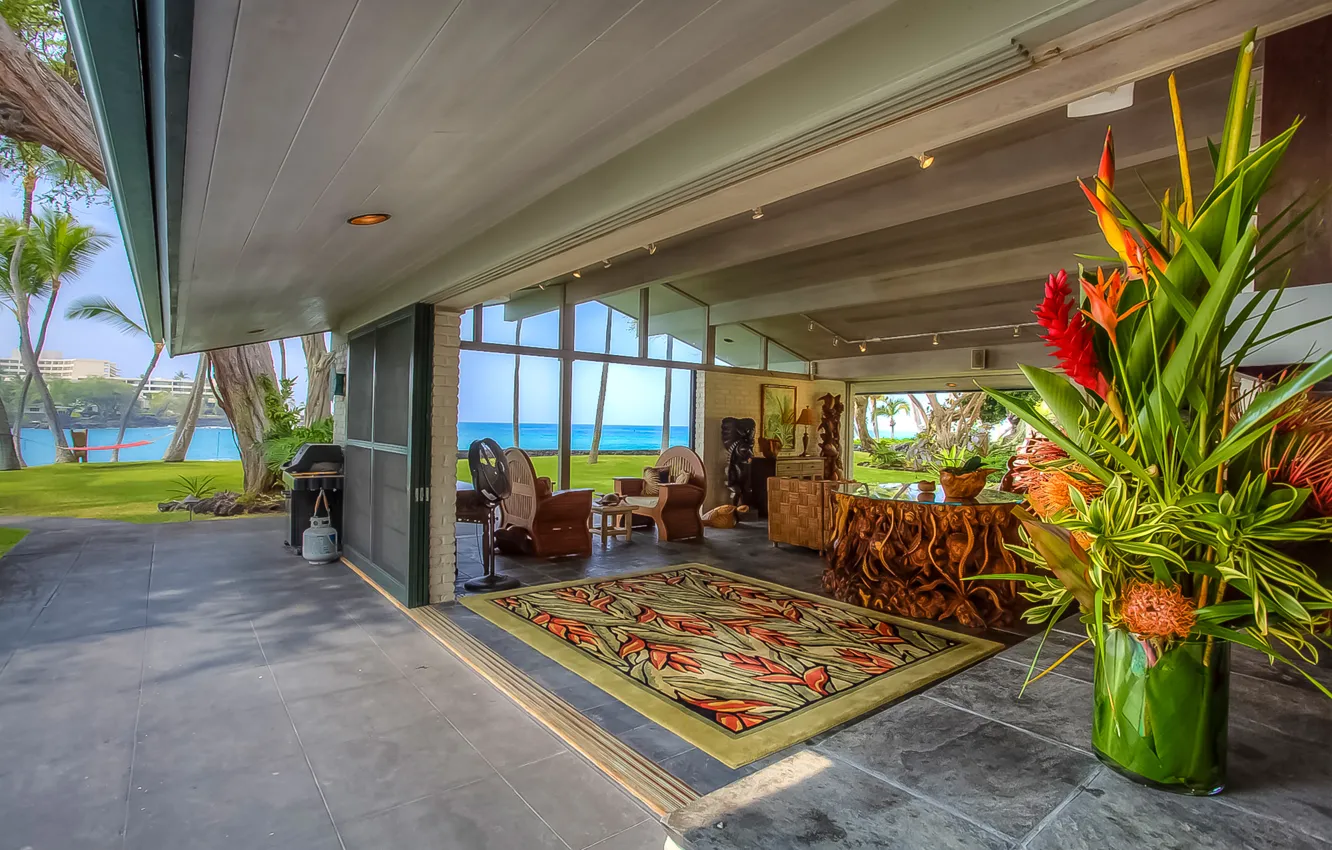 Photo wallpaper pacific ocean, living room, home, luxury, hawaii