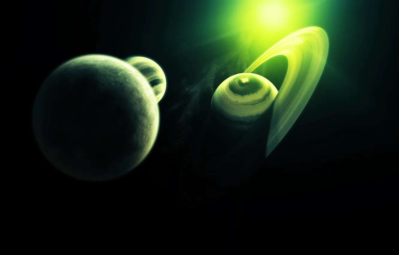 Photo wallpaper space, light, planet, ring, green