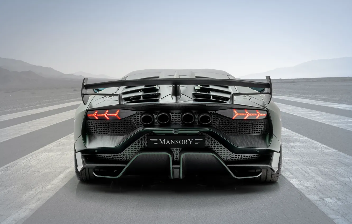 Photo wallpaper Lamborghini, supercar, rear view, Aventador, Mansory, 2020, SVJ, Cabrera