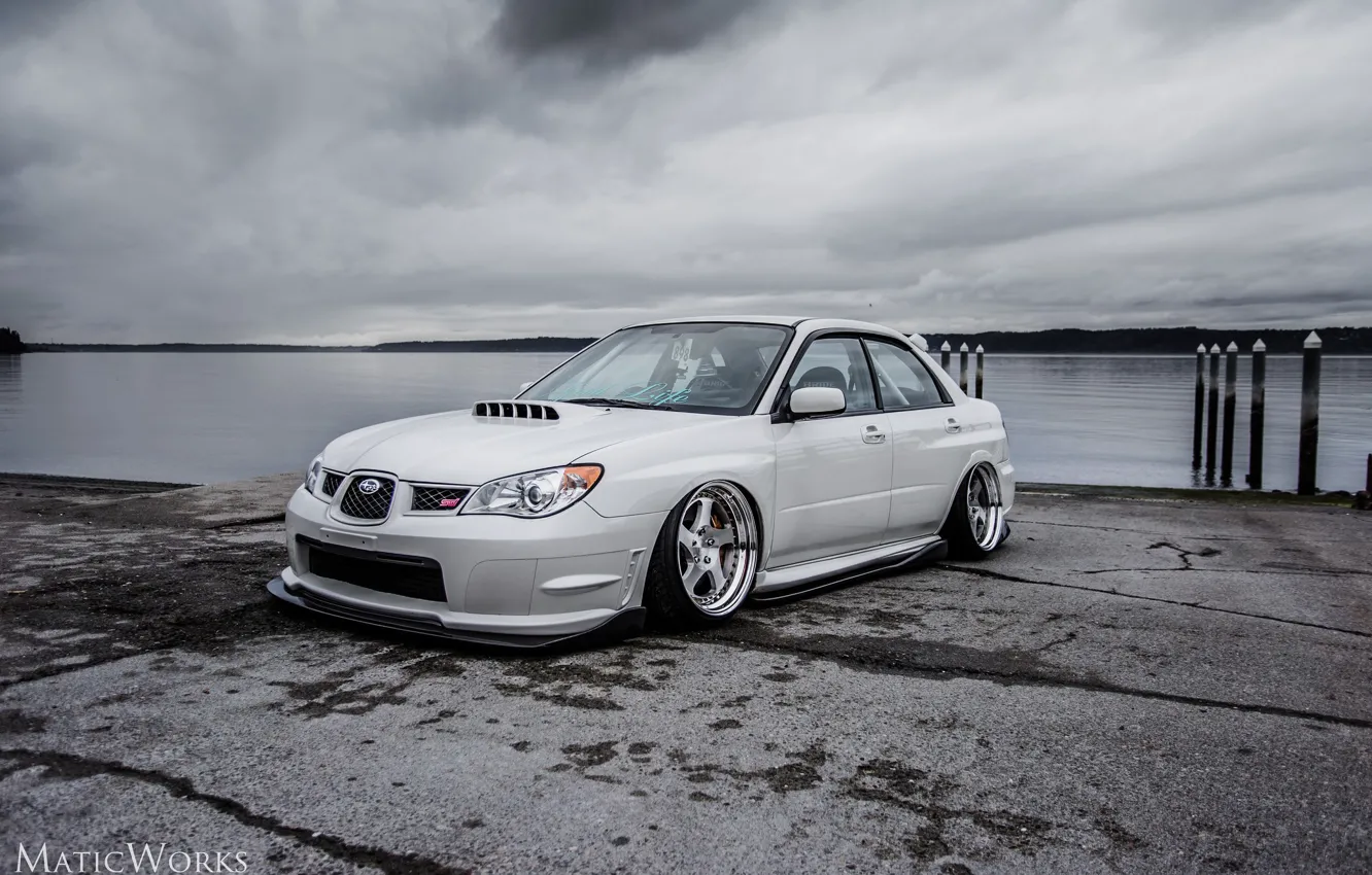 Photo wallpaper Subaru, Impreza, WRX, Japan, white, STI, Front, tuning