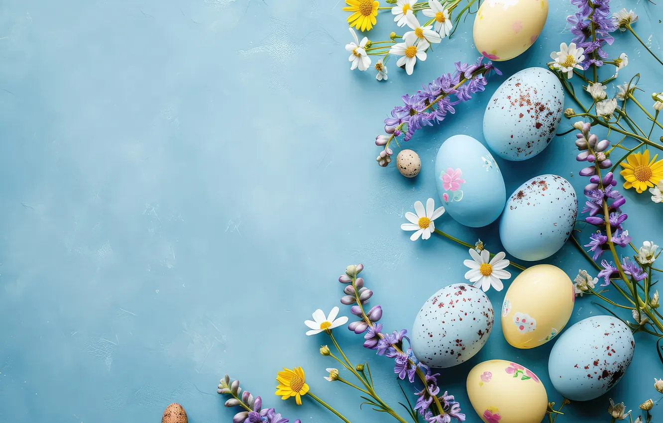 Photo wallpaper flowers, eggs, spring, colorful, Easter, flowers, spring, Easter