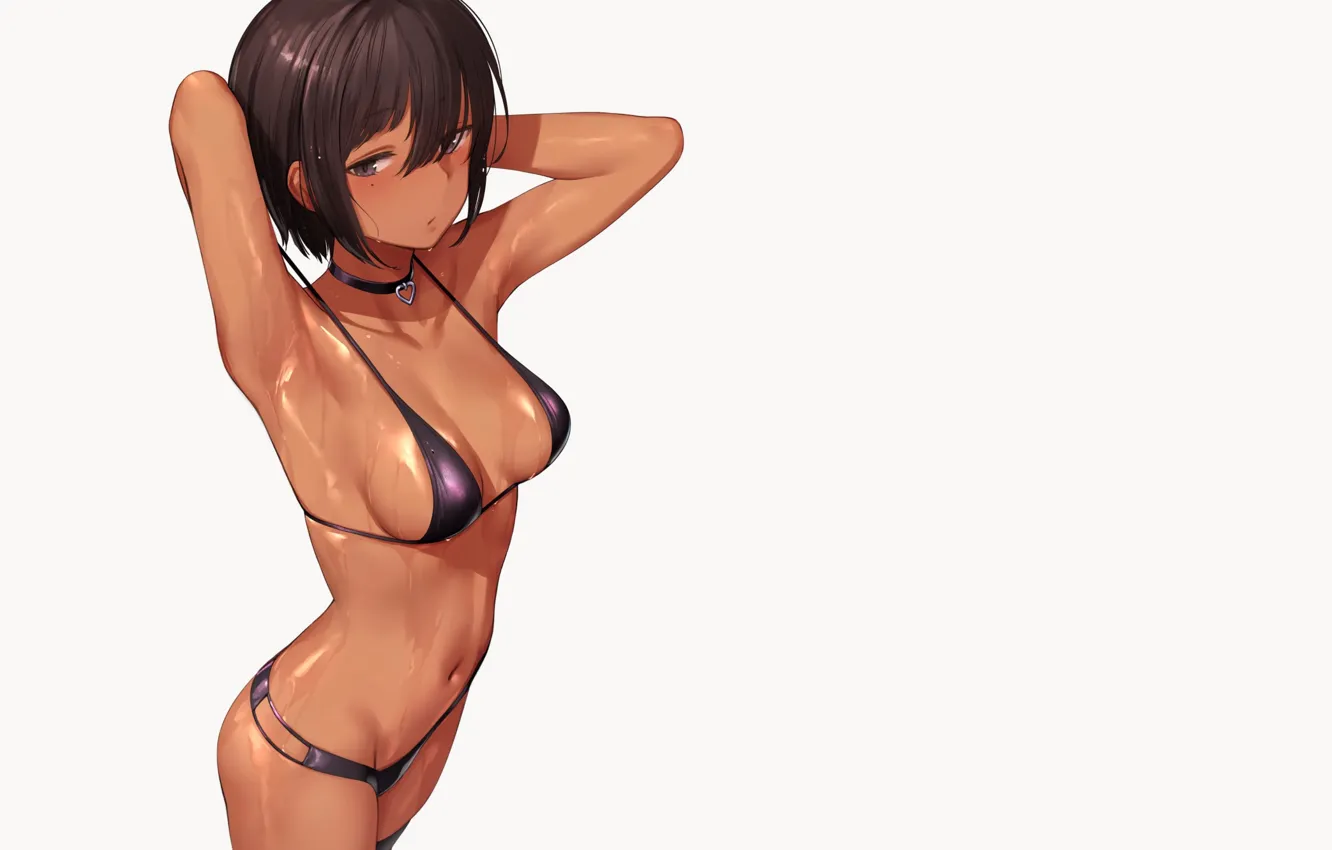 Photo wallpaper kawaii, girl, wet, anime, babe, cute, bikini, sweat