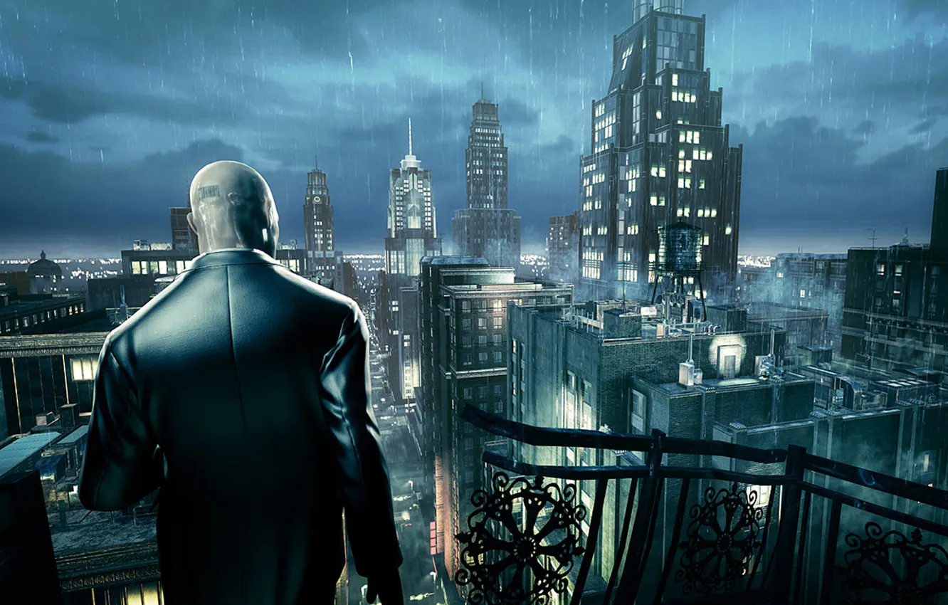 Photo wallpaper night, the city, rain, Hitman Absolution