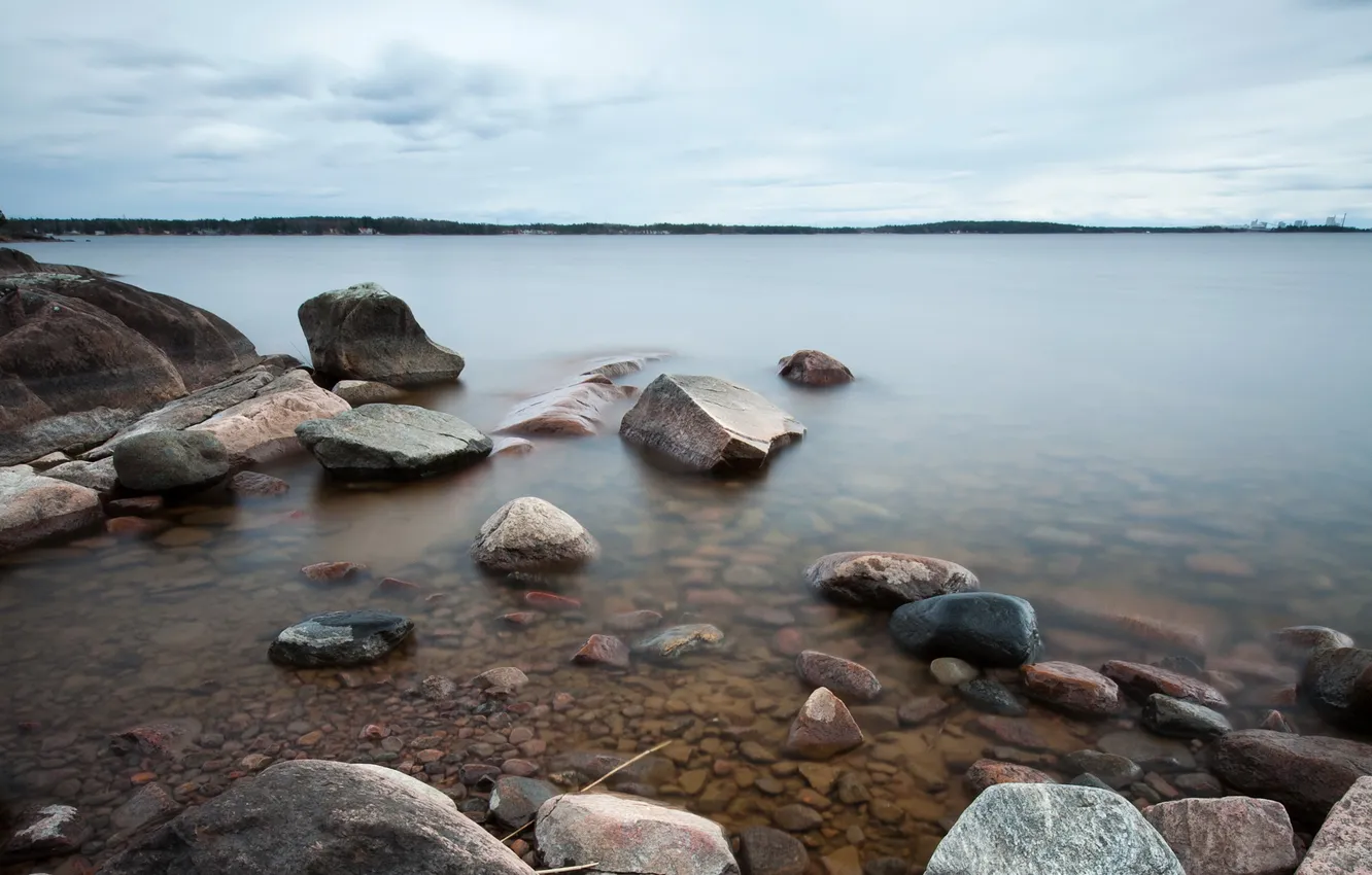 Photo wallpaper sea, landscape, stones