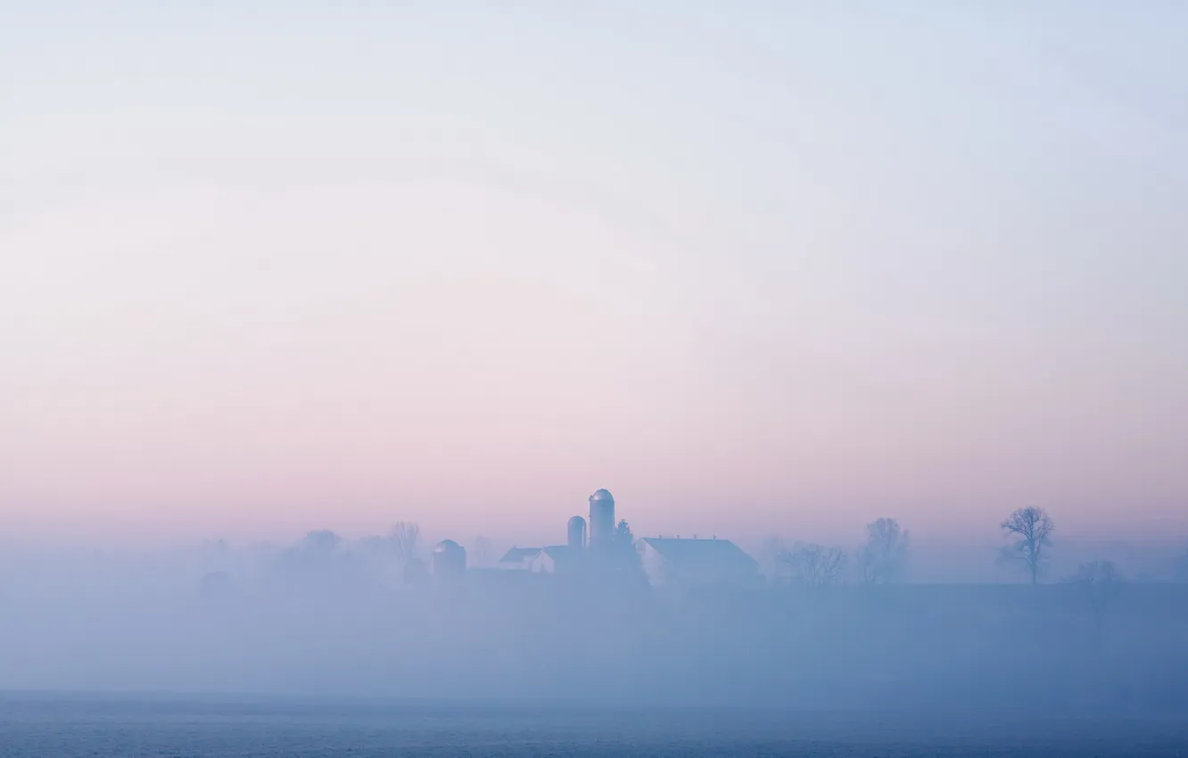 Photo wallpaper field, landscape, fog