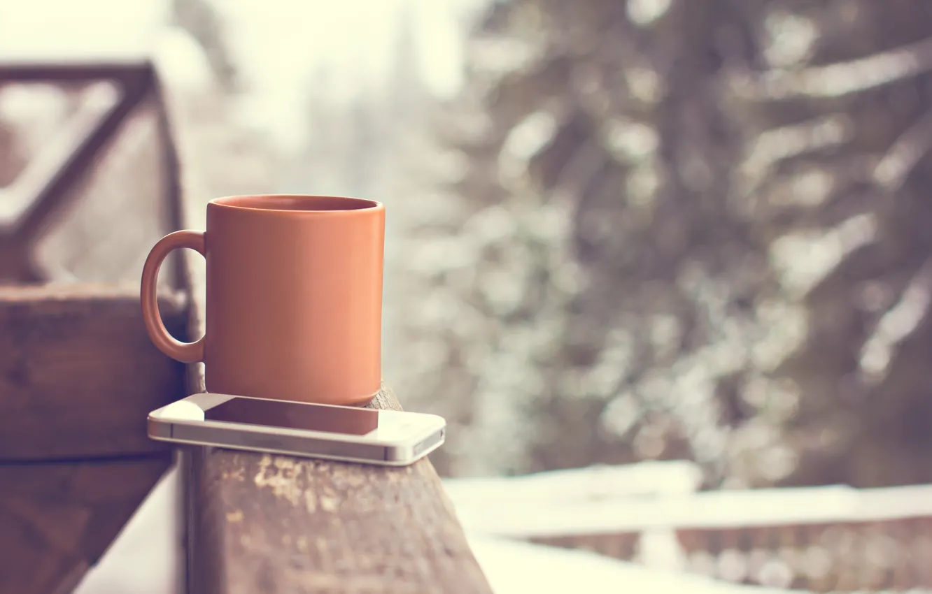 Photo wallpaper Cup, hot, winter, snow, cup, smartphone, coffee