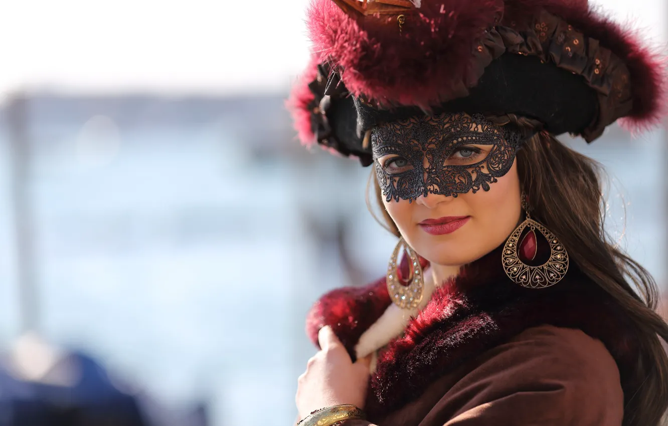 Photo wallpaper look, girl, style, mask, costume, carnival