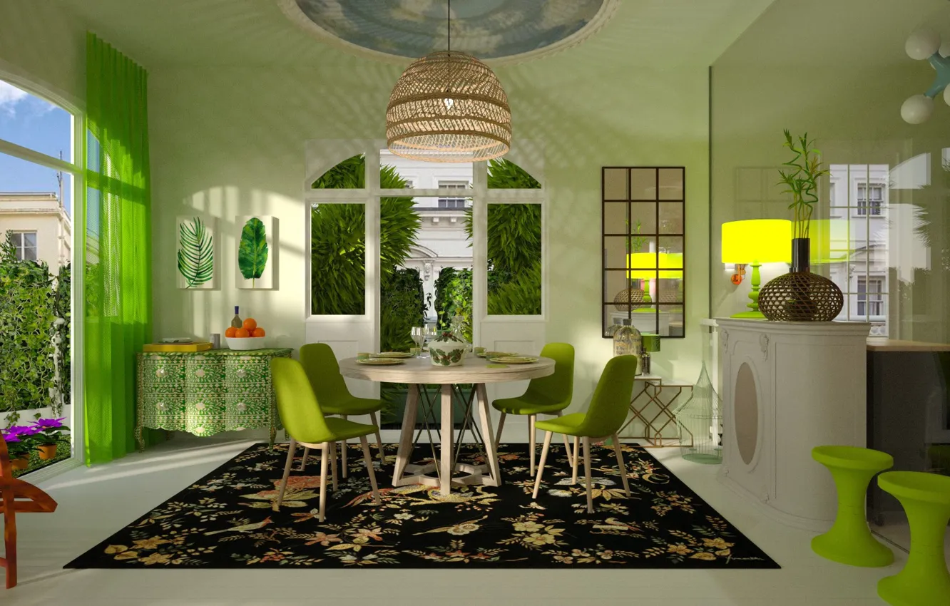 Photo wallpaper room, interior, dining room, green dining room