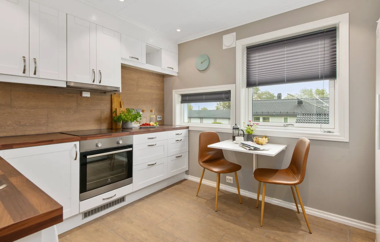 Photo wallpaper design, table, watch, interior, window, chair, kitchen, plate