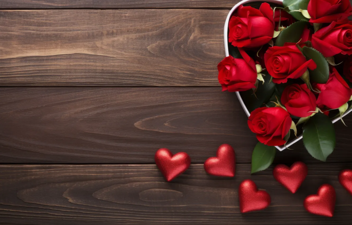 Photo wallpaper love, flowers, gift, romance, heart, roses, love, Valentine's day
