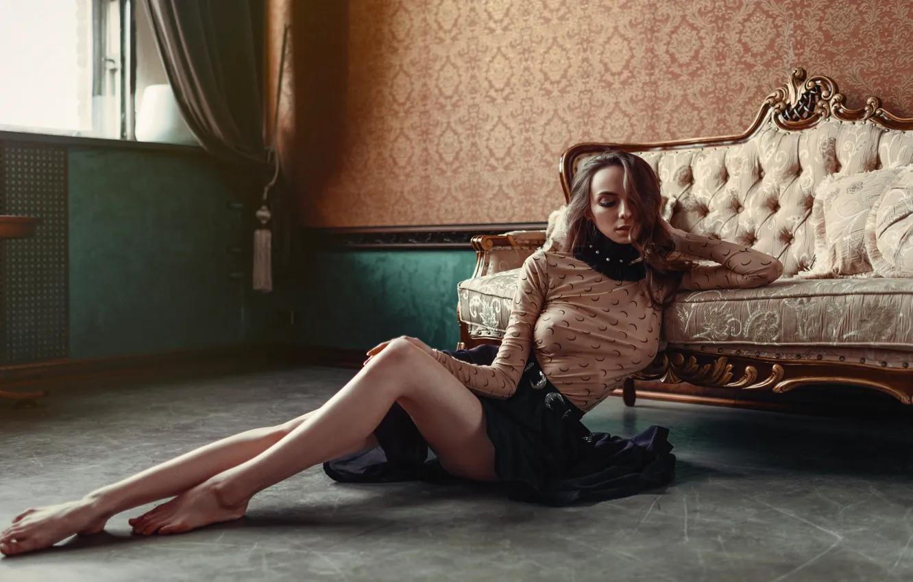 Photo wallpaper skirt, blouse, legs, sofa, Margo Amp, Dmitry Bugaenko