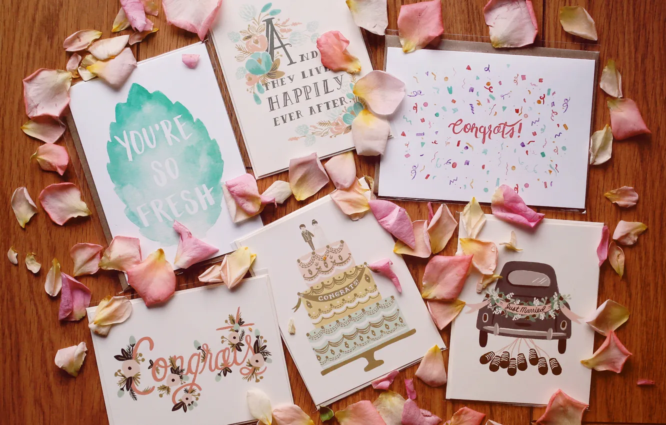 Photo wallpaper figure, petals, postcard