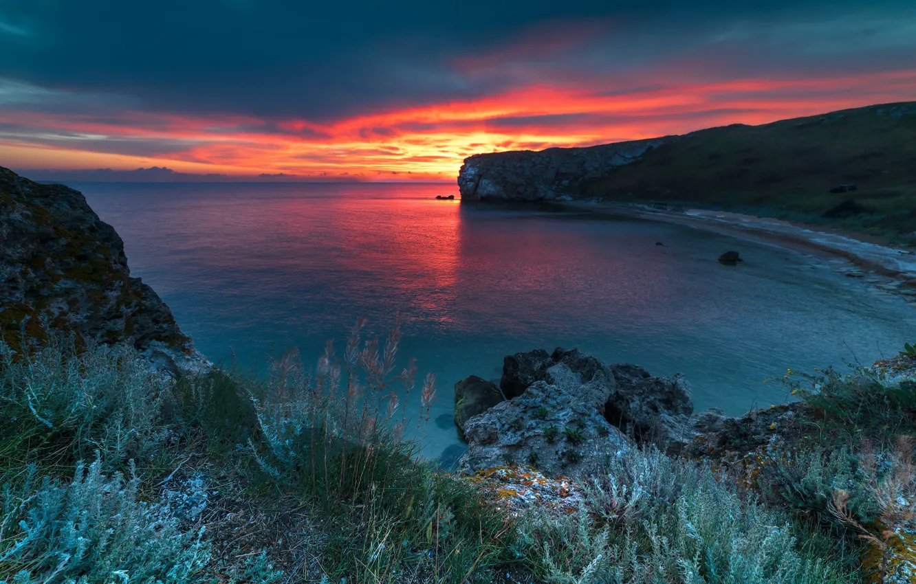 Photo wallpaper sea, landscape, nature, rocks, dawn, coast, morning, Kerch