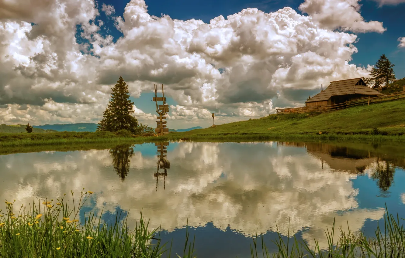 Photo wallpaper The sky, Nature, Clouds, Lake, Nature, Clouds, Sky, Slovenia