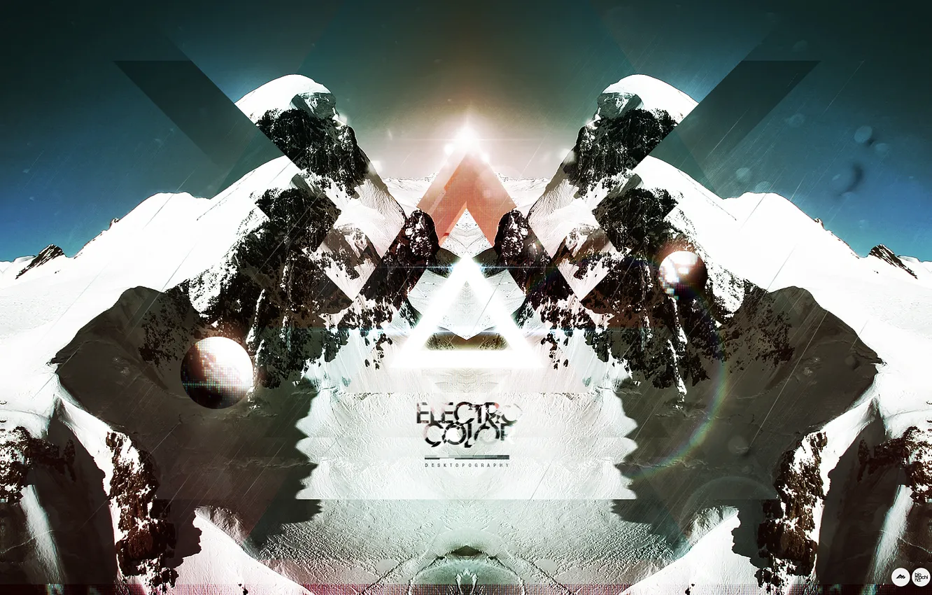 Photo wallpaper snow, mountains, abstraction, style, creative, the inscription, treatment, art