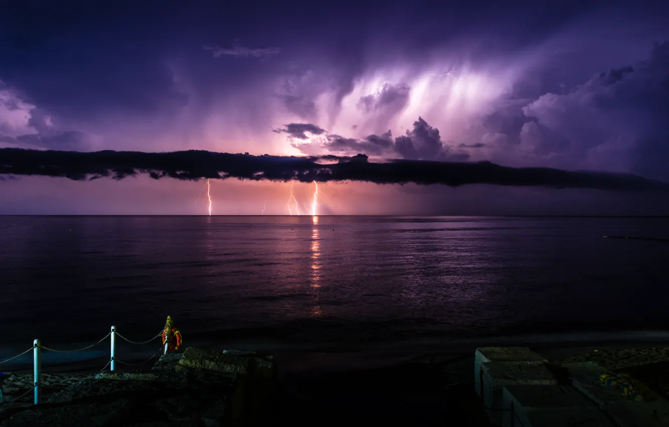 Photo wallpaper sea, the storm, clouds, night, clouds, nature, zipper, Italy