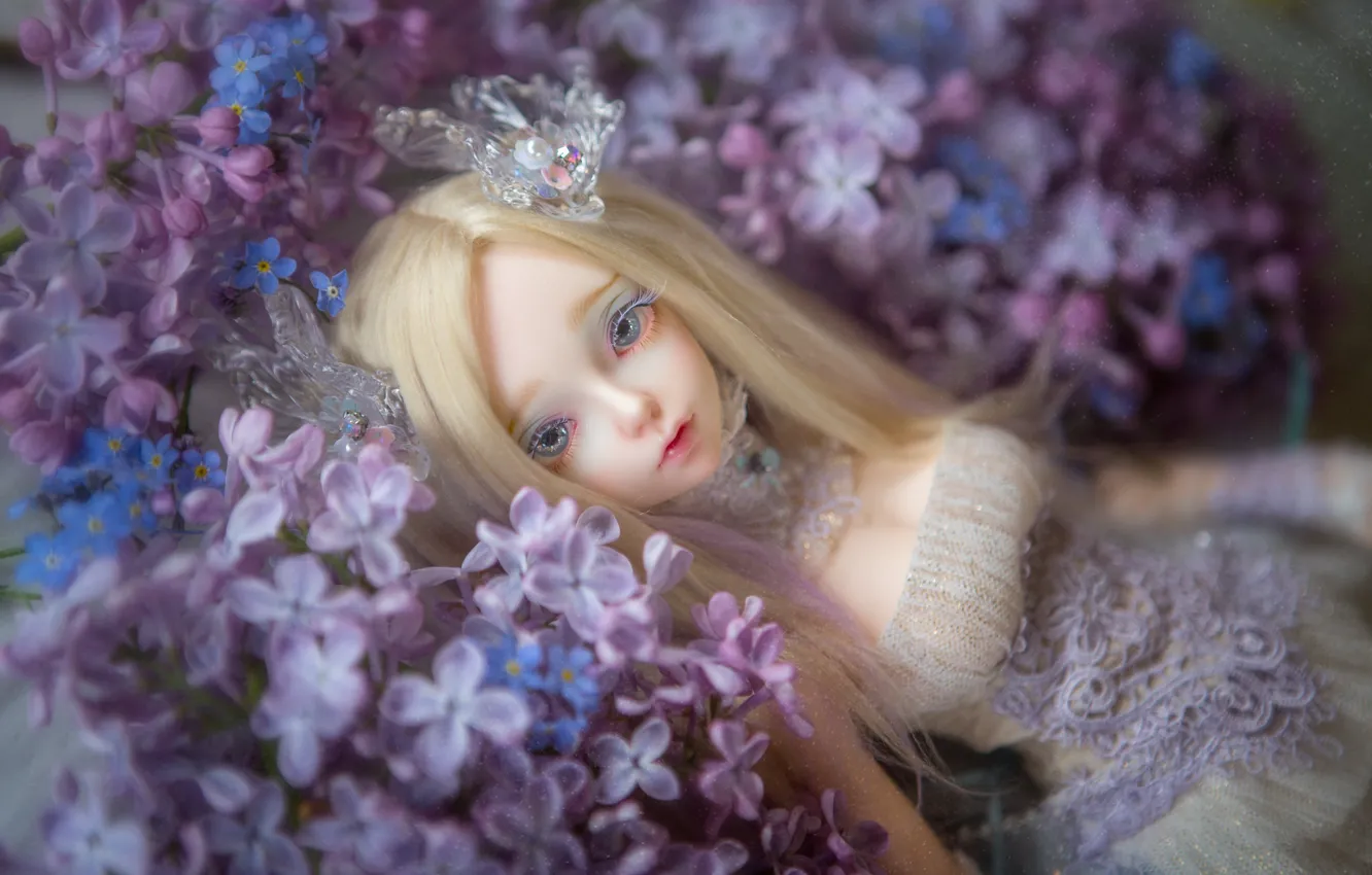 Photo wallpaper girl, doll, blonde, lilac