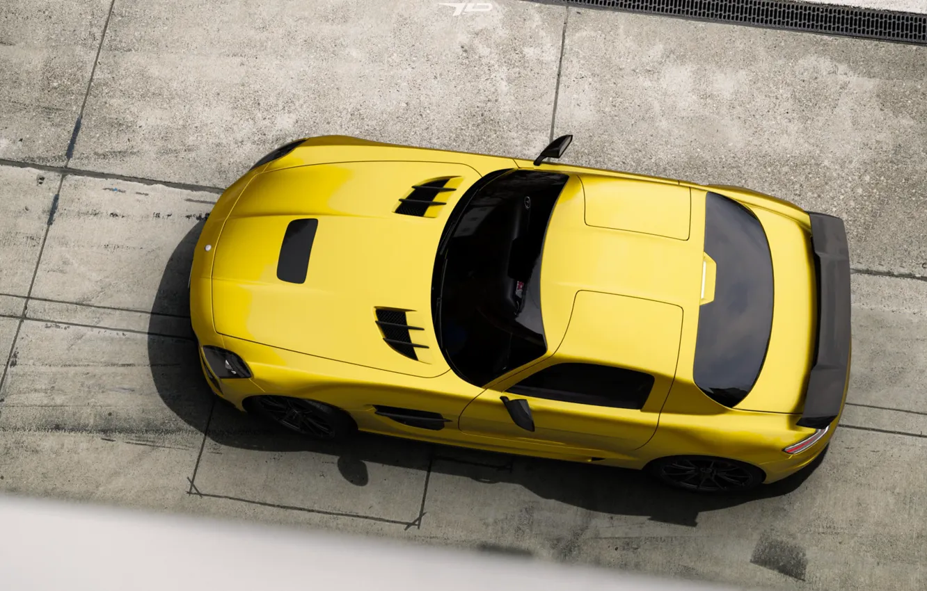Photo wallpaper Mercedes-Benz, Auto, Yellow, Machine, Mercedes, SLS AMG, AMG, The view from the top