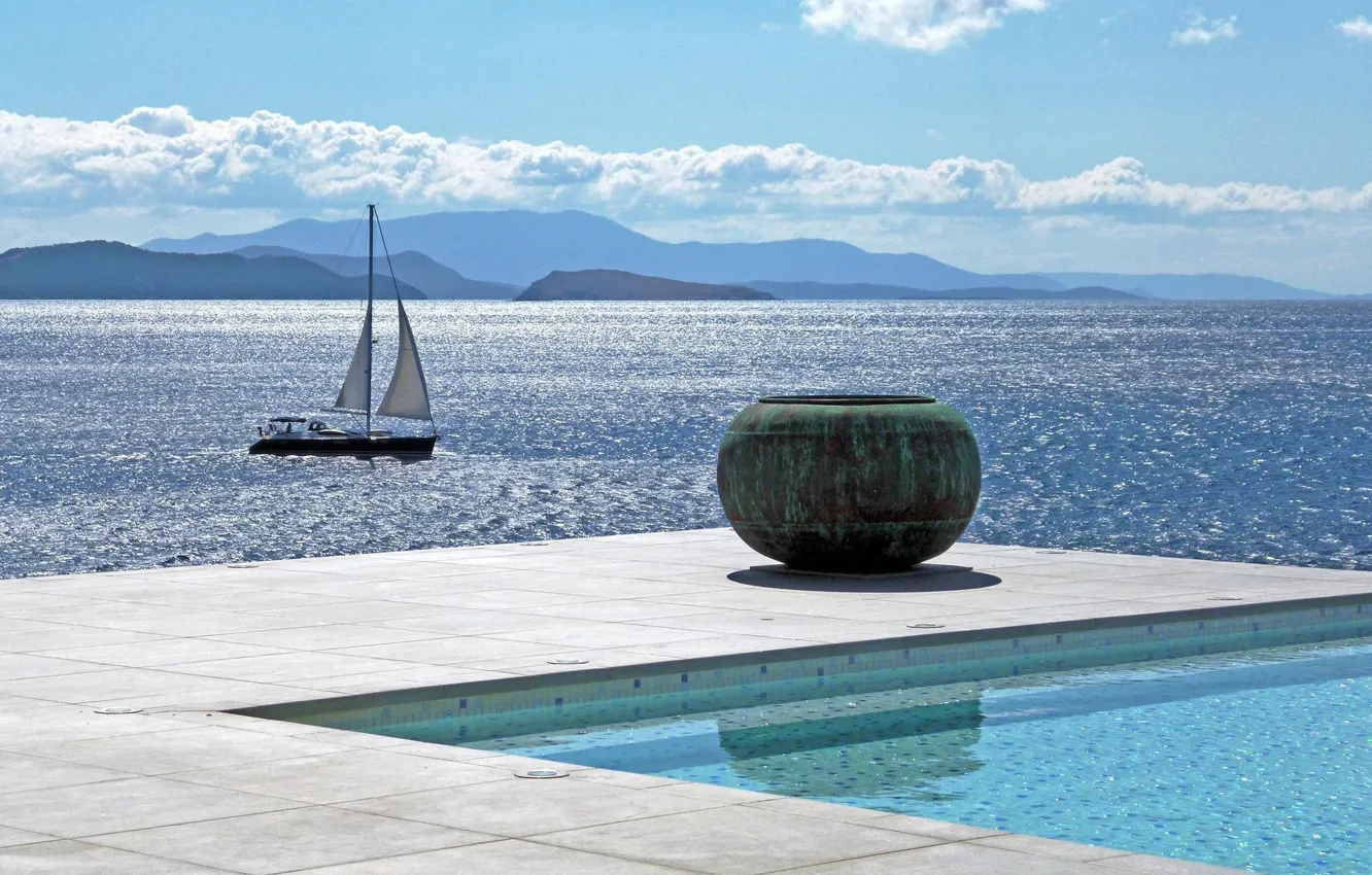 Photo wallpaper sea, coast, yacht, Greece, sails