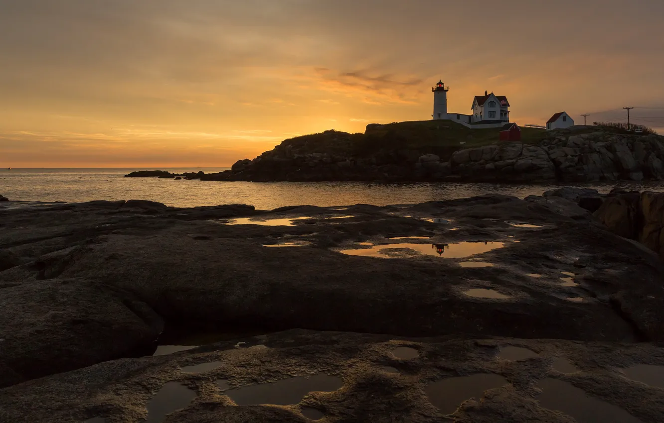 Photo wallpaper sea, the sky, clouds, light, sunset, reflection, stones, rocks