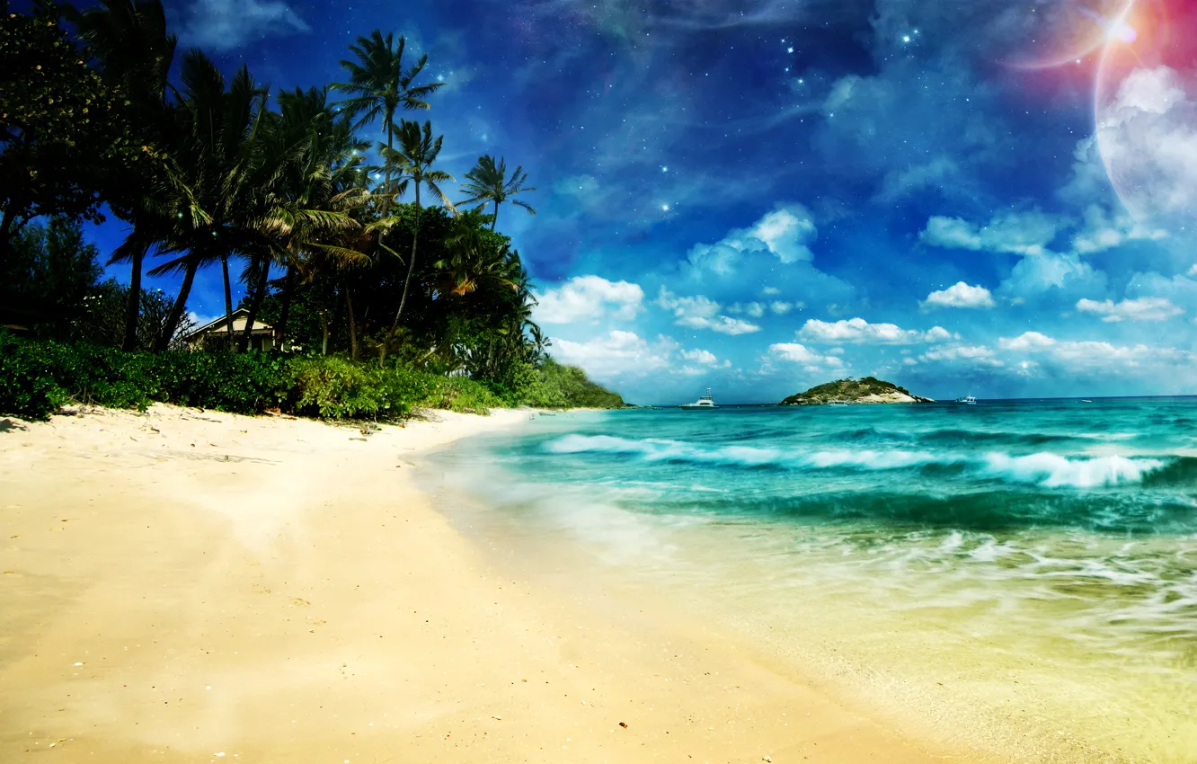 Photo wallpaper sand, wave, beach, water, landscape, shore
