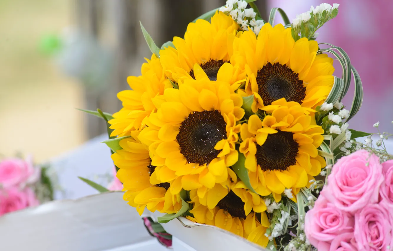 Photo wallpaper sunflowers, flowers, bouquet