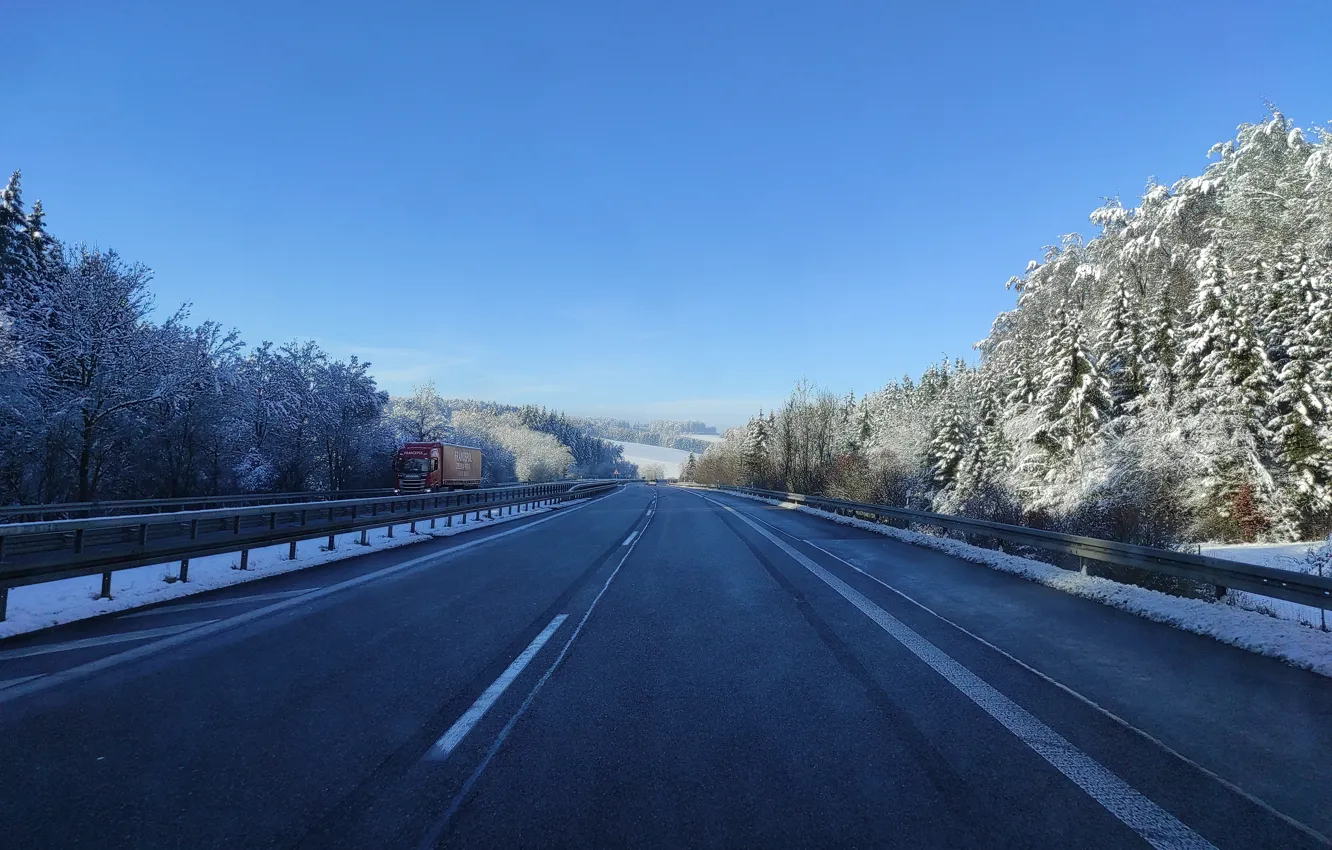 Photo wallpaper winter, road, snow, landscape, nature, durnovskyi