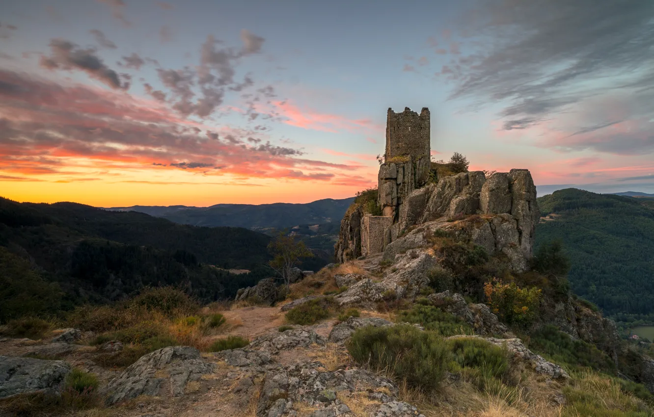 Photo wallpaper ruins, castle, forest, clouds, rocks, stones