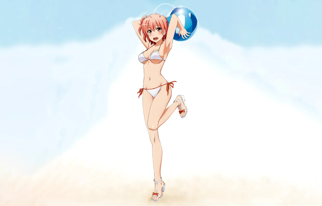 Photo wallpaper girl, sexy, cleavage, pink hair, legs, boobs, anime, beautiful