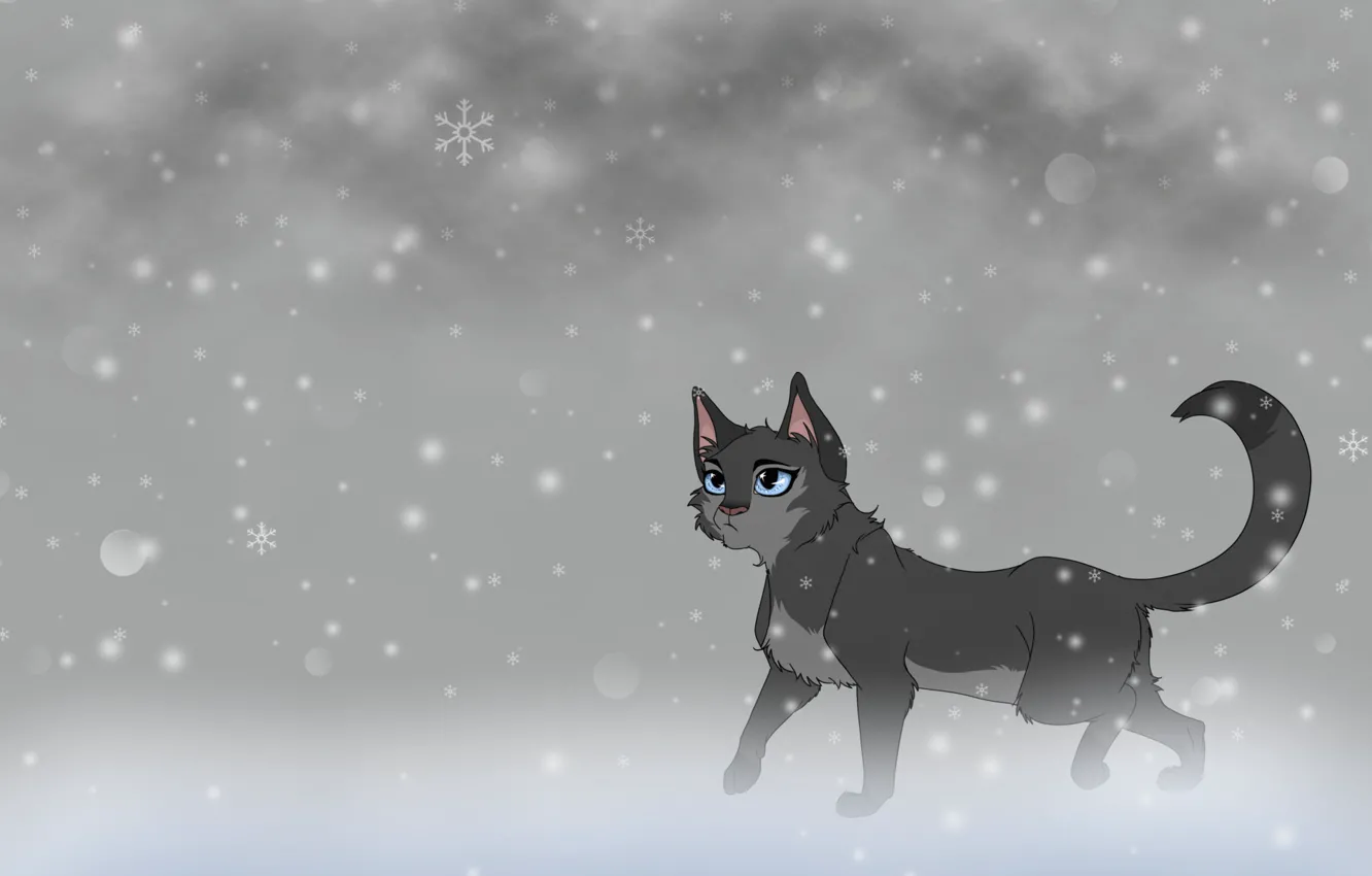 Photo wallpaper cat, snow, background, art