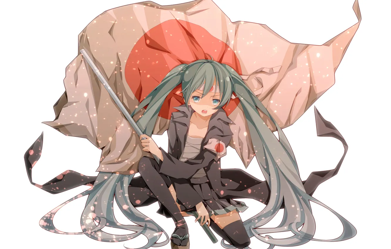 Photo wallpaper girl, Japan, flag, art, vocaloid, hatsune miku, Vocaloid, bandages