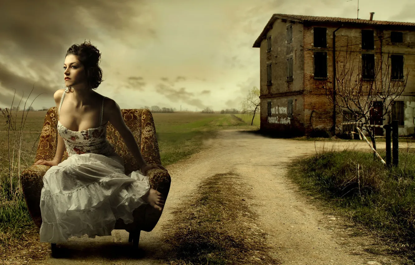 Photo wallpaper road, girl, home, chair