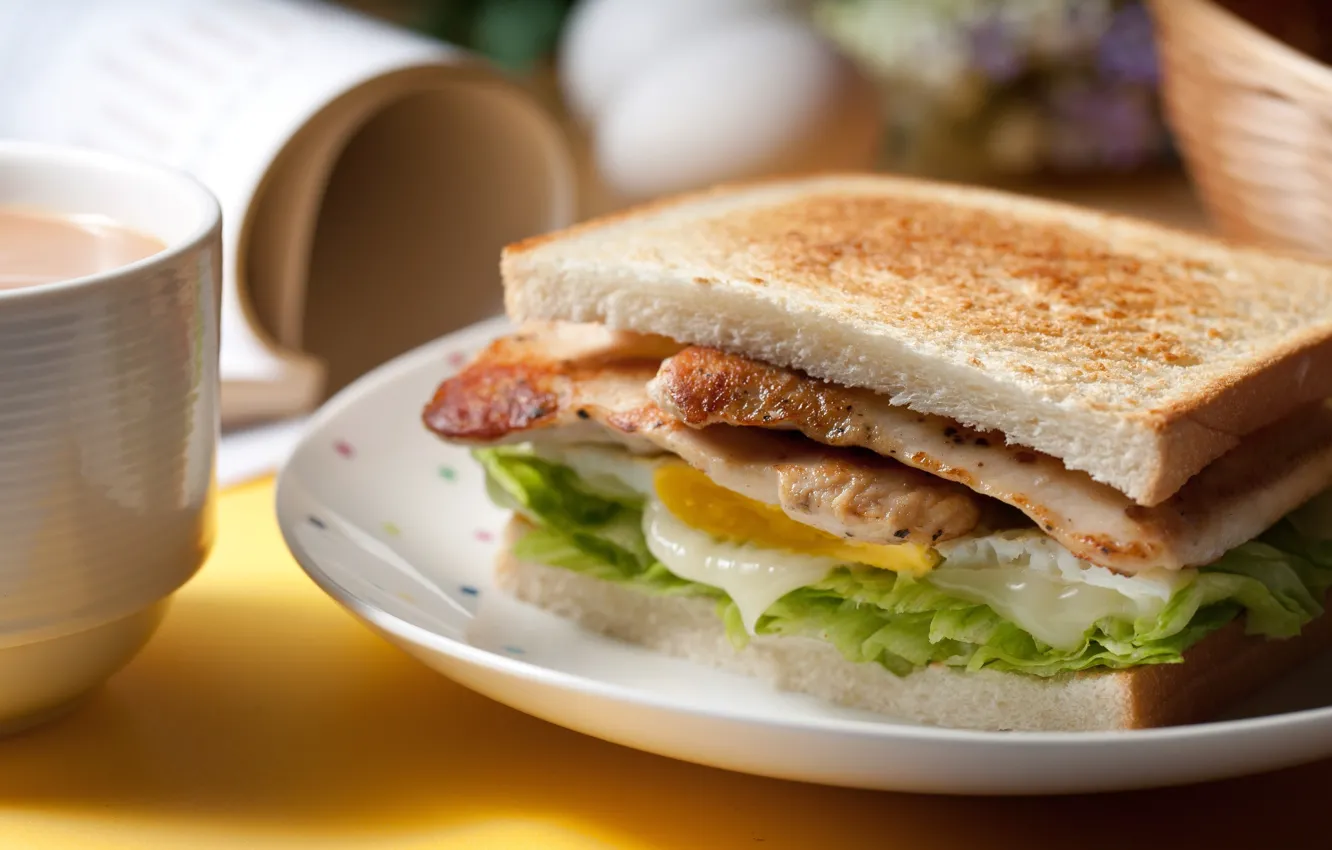 Photo wallpaper eggs, bread, meat, sandwiches